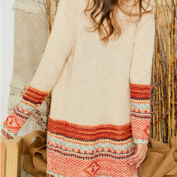 Tess Tribal Print Knit Cardigan with Fringe - Picture 4 of 8